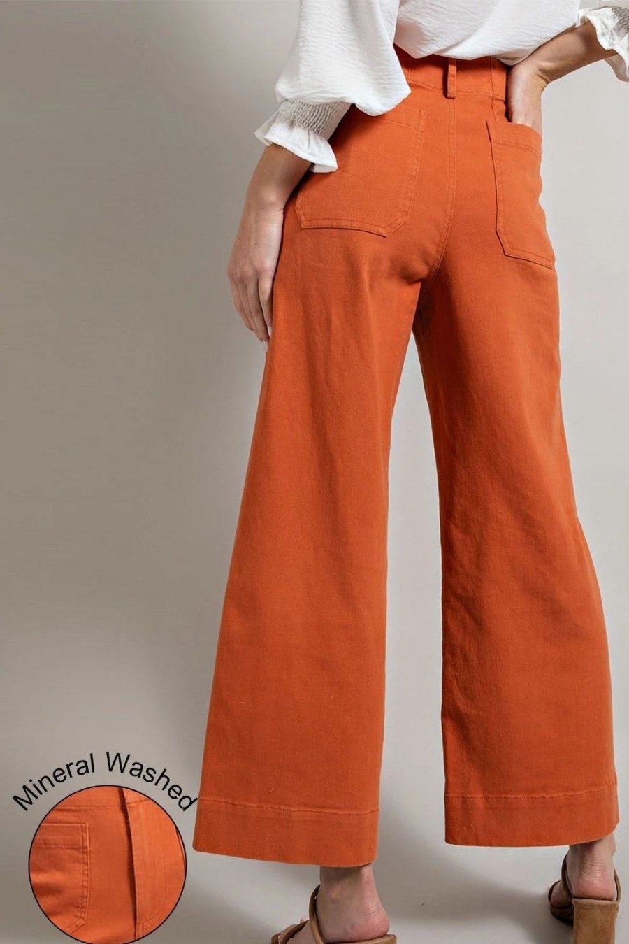 Apparel * | Ee:Some Soft Washed Wide Leg Pants Clay