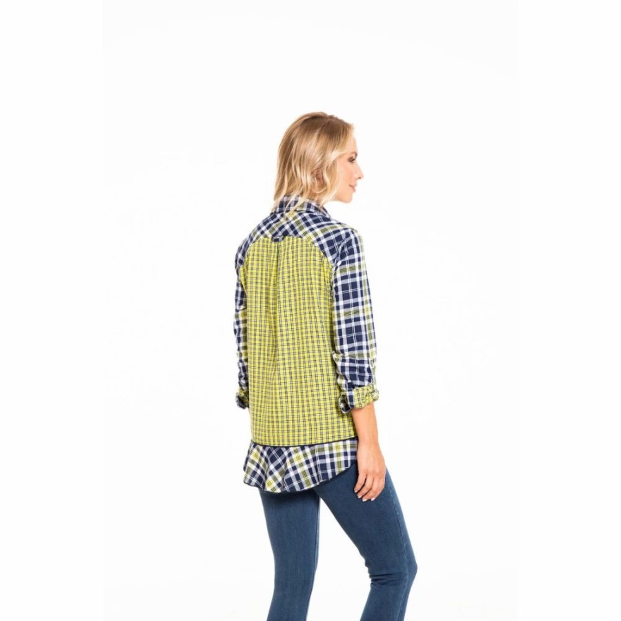 Apparel * | Multiples Long Sleeve Button-Up Patchwork Blouse