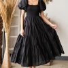 Apparel * | First Love Plus Size Square Neck Puff Sleeve Tiered Midi Dress