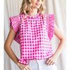 Apparel * | Jodifl Gingham-Check Frilled Neck Print Top Hot Pink