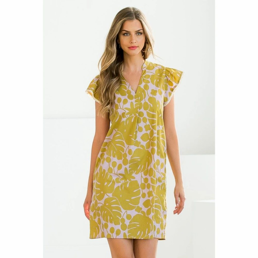 Apparel * | Twisted Sisters! Flutter Sleeve Print Dress