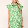 Apparel * | Fate By Lfd Floral Print Shirred Yoke Shirt Dress Green Multi