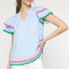 Apparel * | Entro Ric Rac Detailed Striped Top Blue