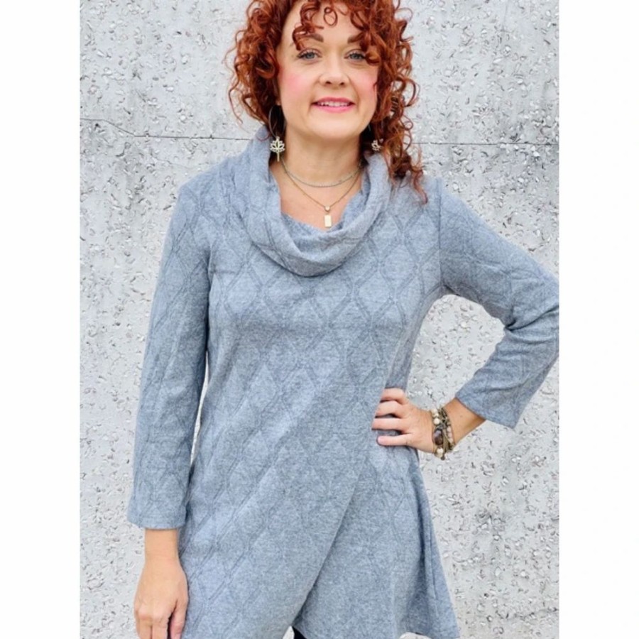 Apparel * | Boho Chic Grey Cowlneck Tunic