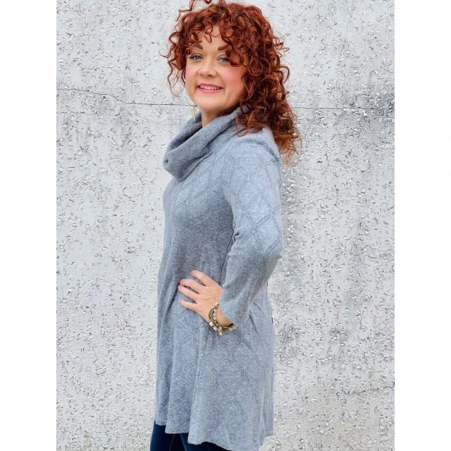 Apparel * | Boho Chic Grey Cowlneck Tunic