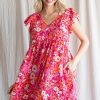 Apparel * | Jodifl Ruffle Sleeve Flower Dress Pink