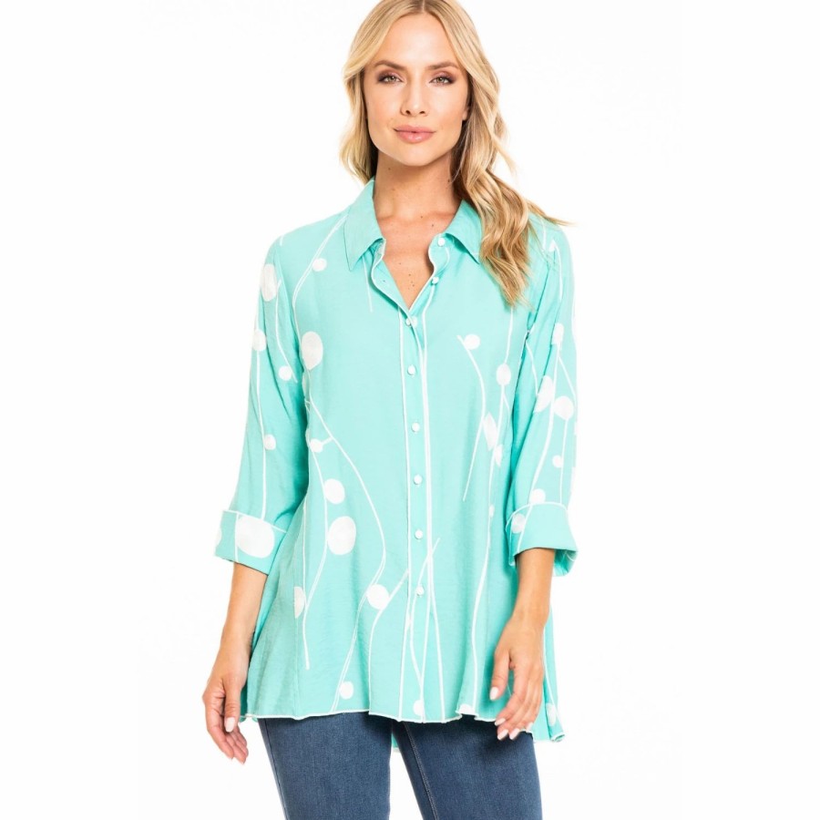 Apparel * | Multiples Embroidered Hi-Lo Button Down Shirt