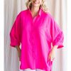 Apparel * | Jodifl Collared Button Front Top Hot Pink