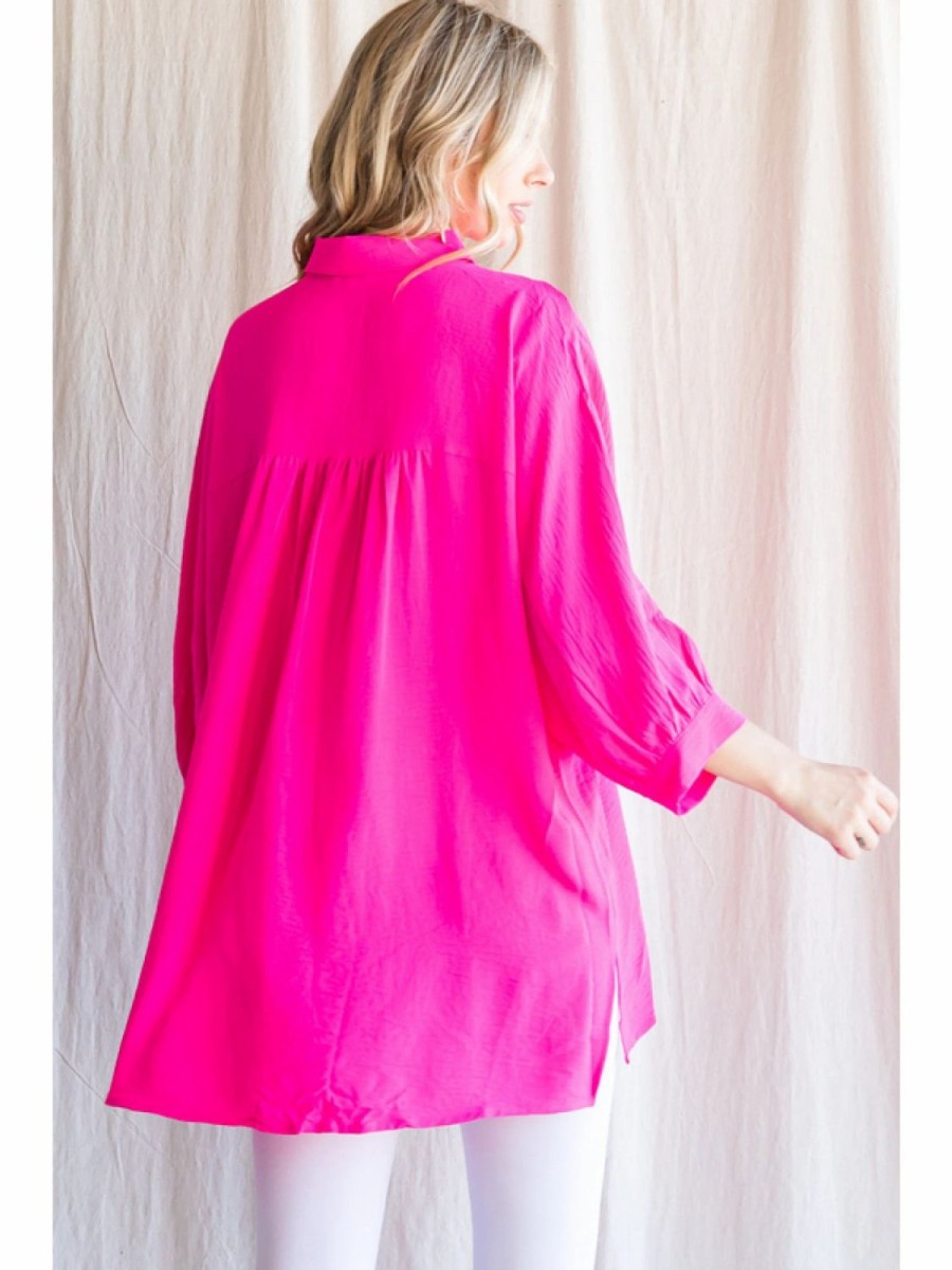 Apparel * | Jodifl Collared Button Front Top Hot Pink