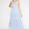 Apparel * | Entro Striped Square Neck Tiered Midi Dress Blue