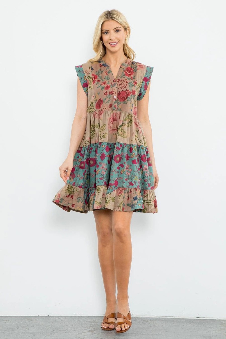 Apparel * | Thml Clothing Floral Tiered Dress Dusty Rose