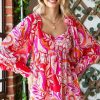 Apparel * | First Love Plus Size Floral Print Baby Doll Smocked Top Pink Multi