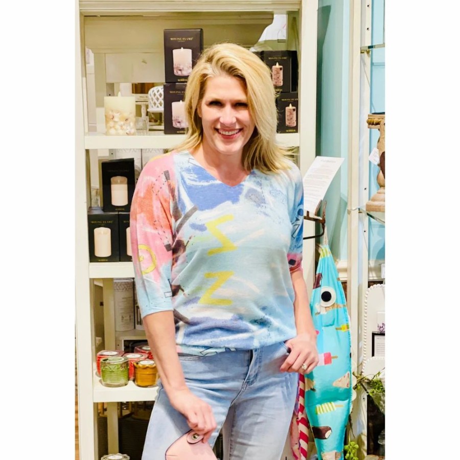 Apparel * | Charlie B Watercolor Printed Dolman Sweater