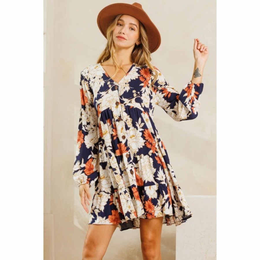 Apparel * | Ces Femme Floral V-Neck Tiered Mini Dress