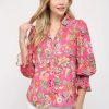 Apparel * | Fate By Lfd Botanical Print Smocked Yoke Blouse Hot Pink Multi