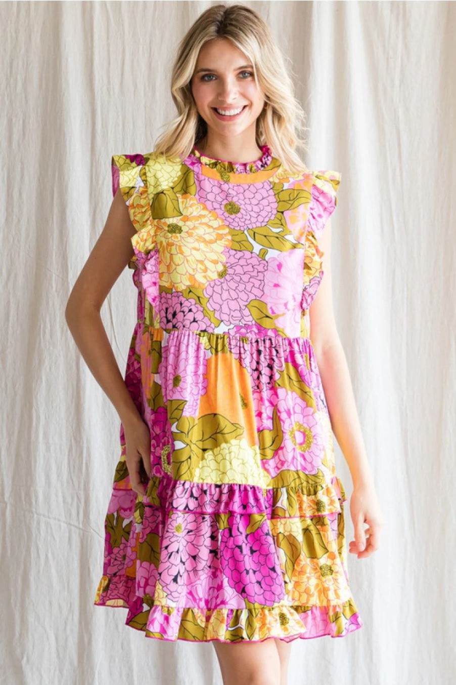 Apparel * | Jodifl Frill Flower Print Dress Pink