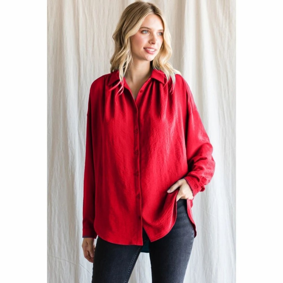 Apparel * | Jodifl Tomato Red Button-Down Blouse