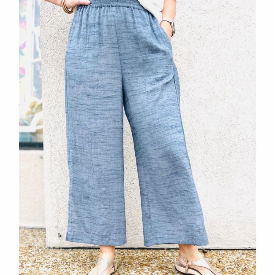 Apparel * | Ethyl Blue Linen Pull-On Pants