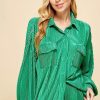 Apparel * | Pretty Follies Oversized Pleated Long Sleeve Top Kelly Green