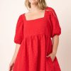 Apparel * | Mittoshop Texture Jacquard Baby Doll Dress Red