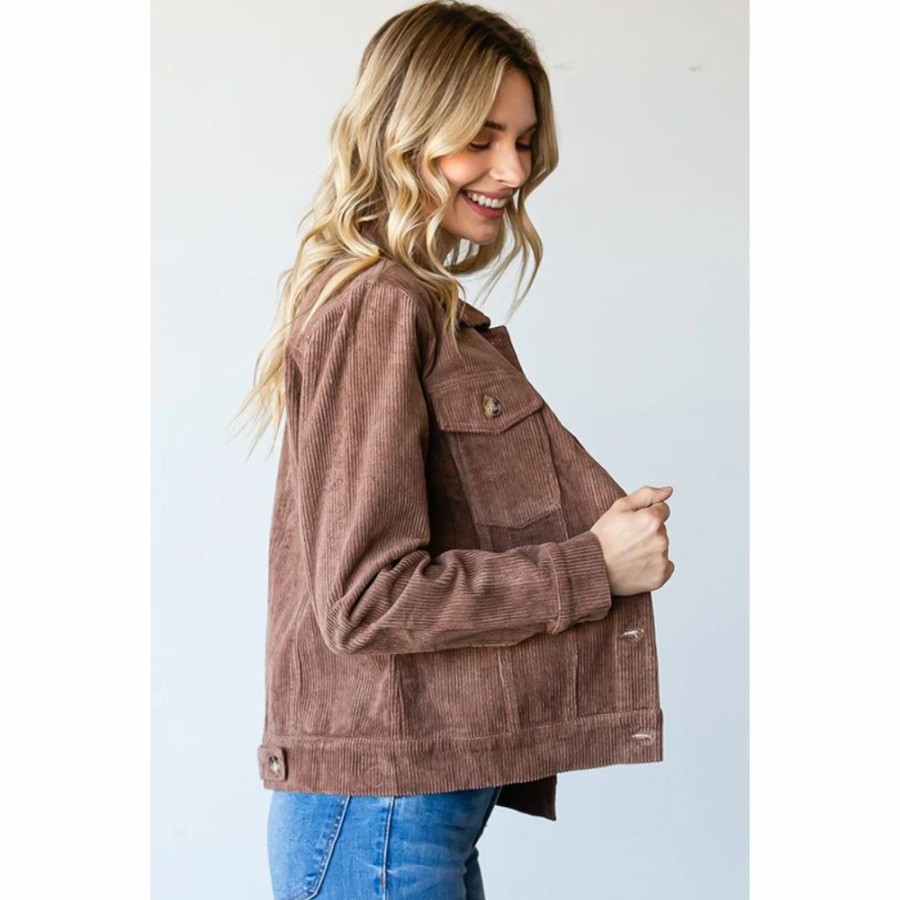 Apparel * | First Love Cropped Corduroy Button-Down Jacket