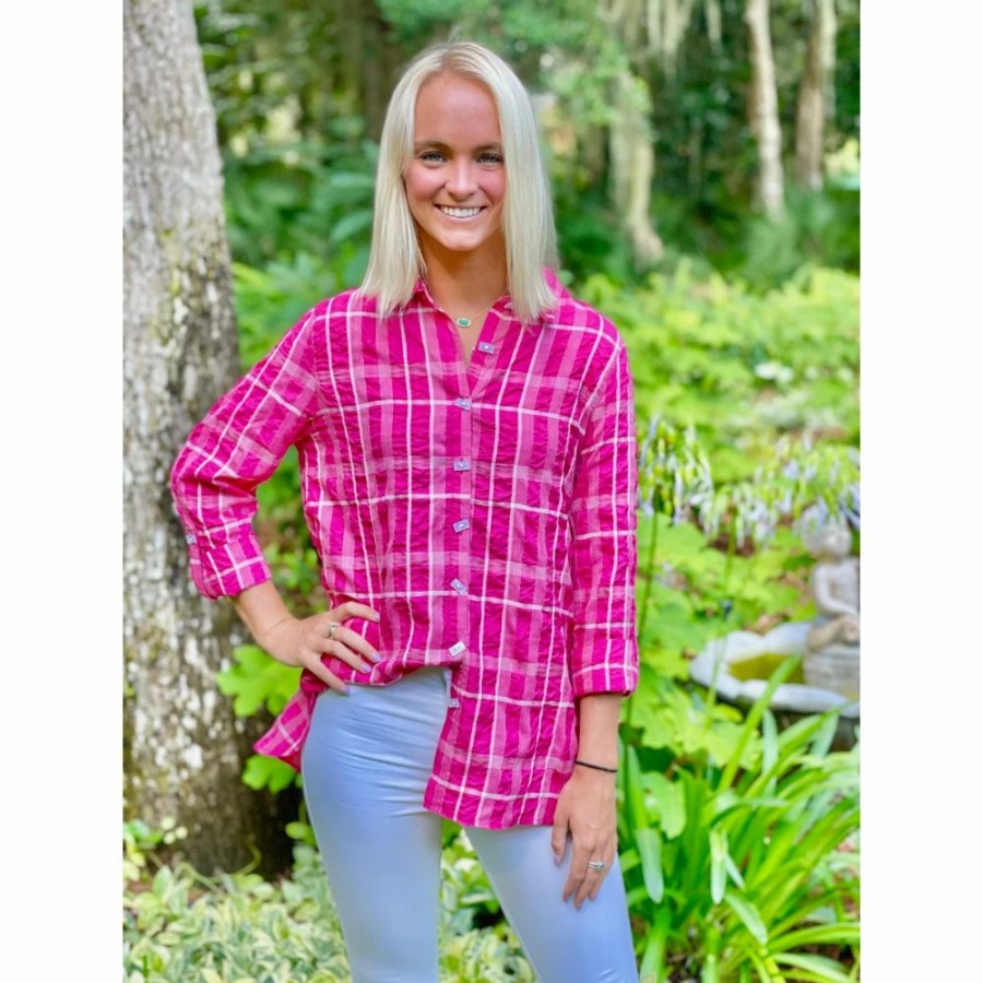 Apparel * | Multiples Plaid Hi-Lo Blouse