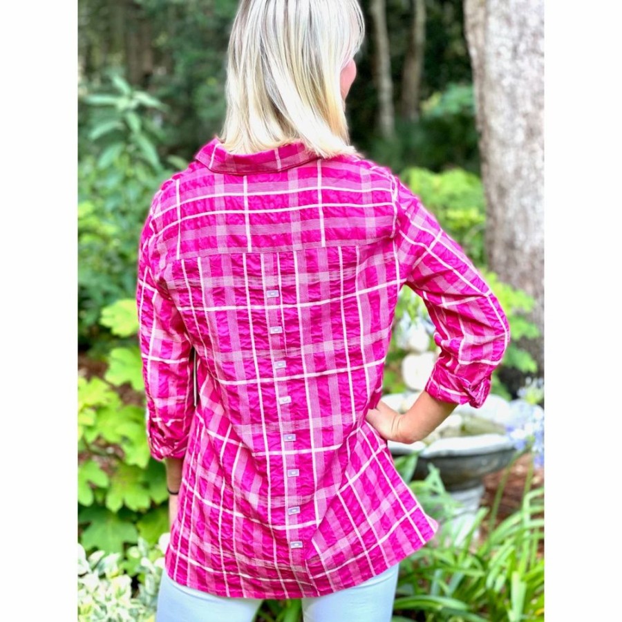 Apparel * | Multiples Plaid Hi-Lo Blouse