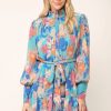 Apparel * | Fate By Lfd Floral Print Chiffon Mock Neck Dress Blue Multi