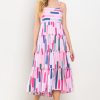 Apparel * | Pretty Follies Striped Design Tiered Spaghetti Strap Dress Pink