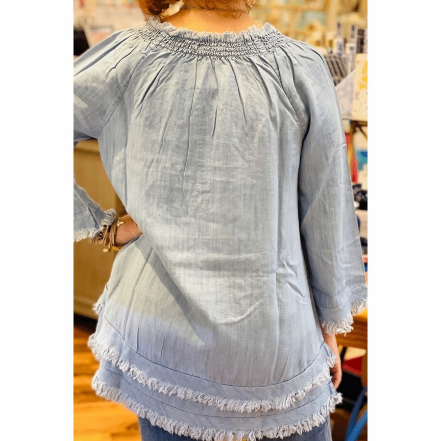 Apparel * | Apny Smocked Tunic With Frayed Edges